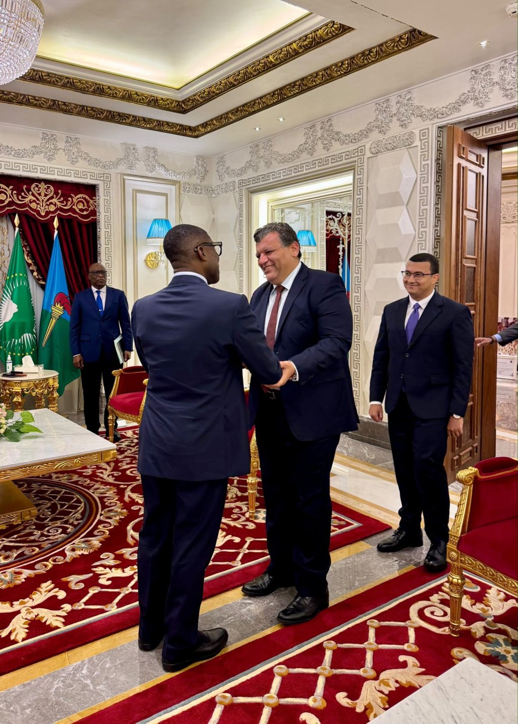 Saludo protocolario durante la audiencia con el embajador de Egipto
